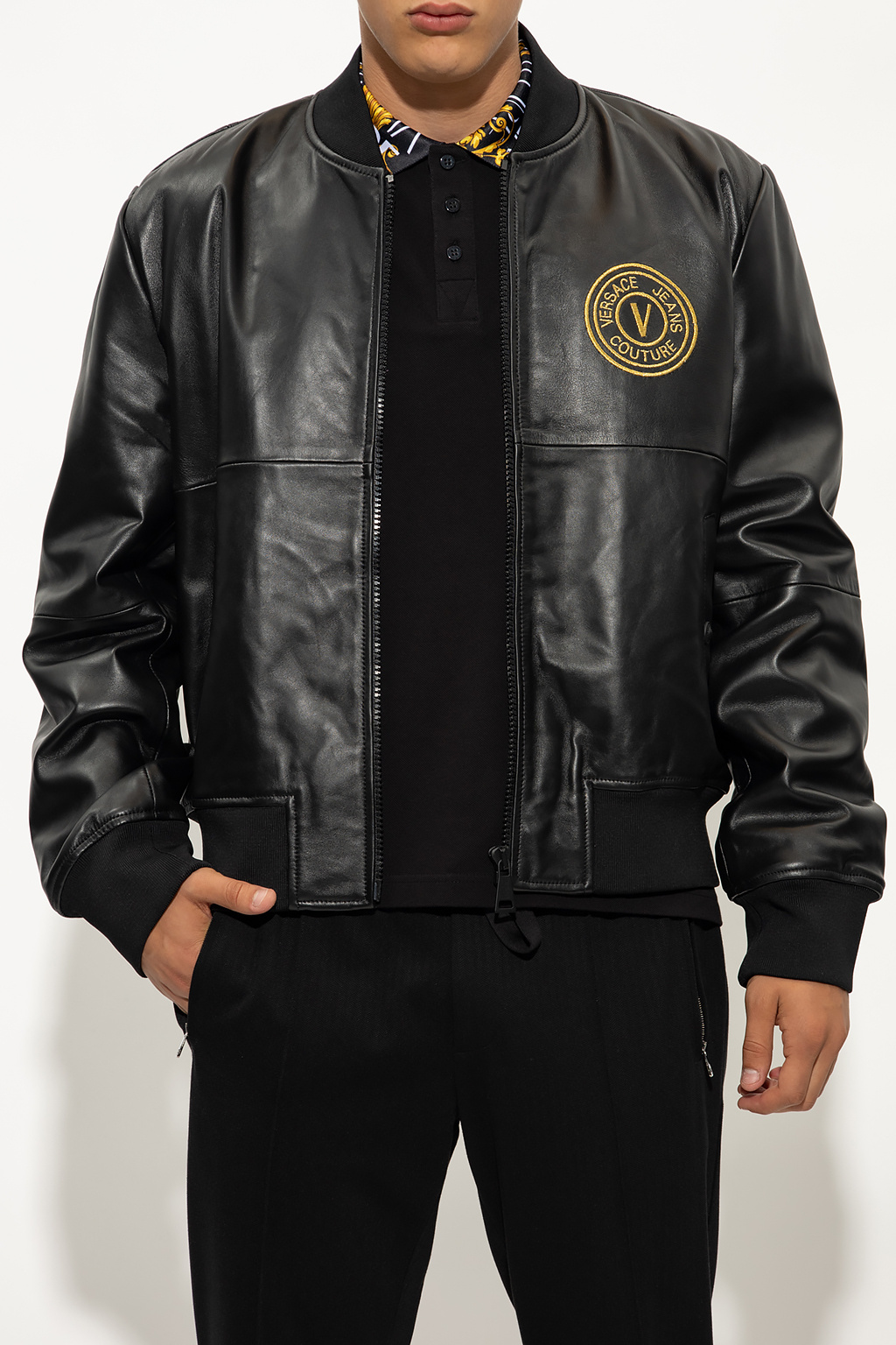 Leather bomber jacket Versace Jeans Couture Vitkac France